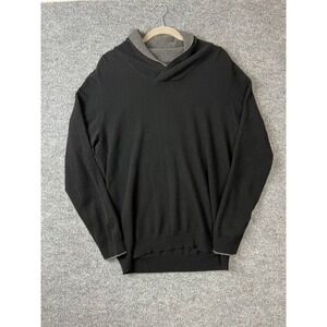 Forte Mens Sweater XL Cashmere Black Grey Shawl Collar Pullover